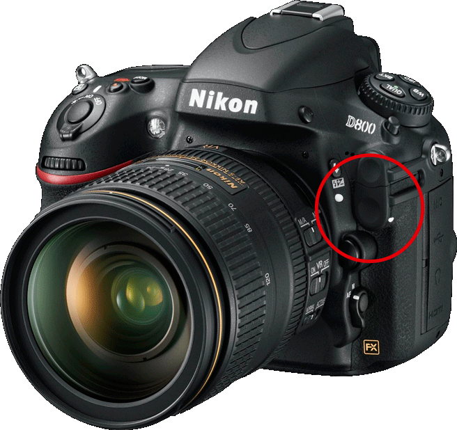 Nikon D800 with its 10-pin port for GPS