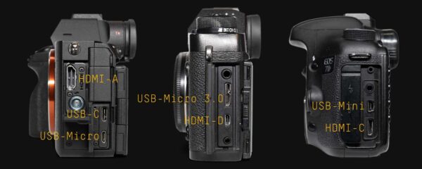 Connector types on various cameras